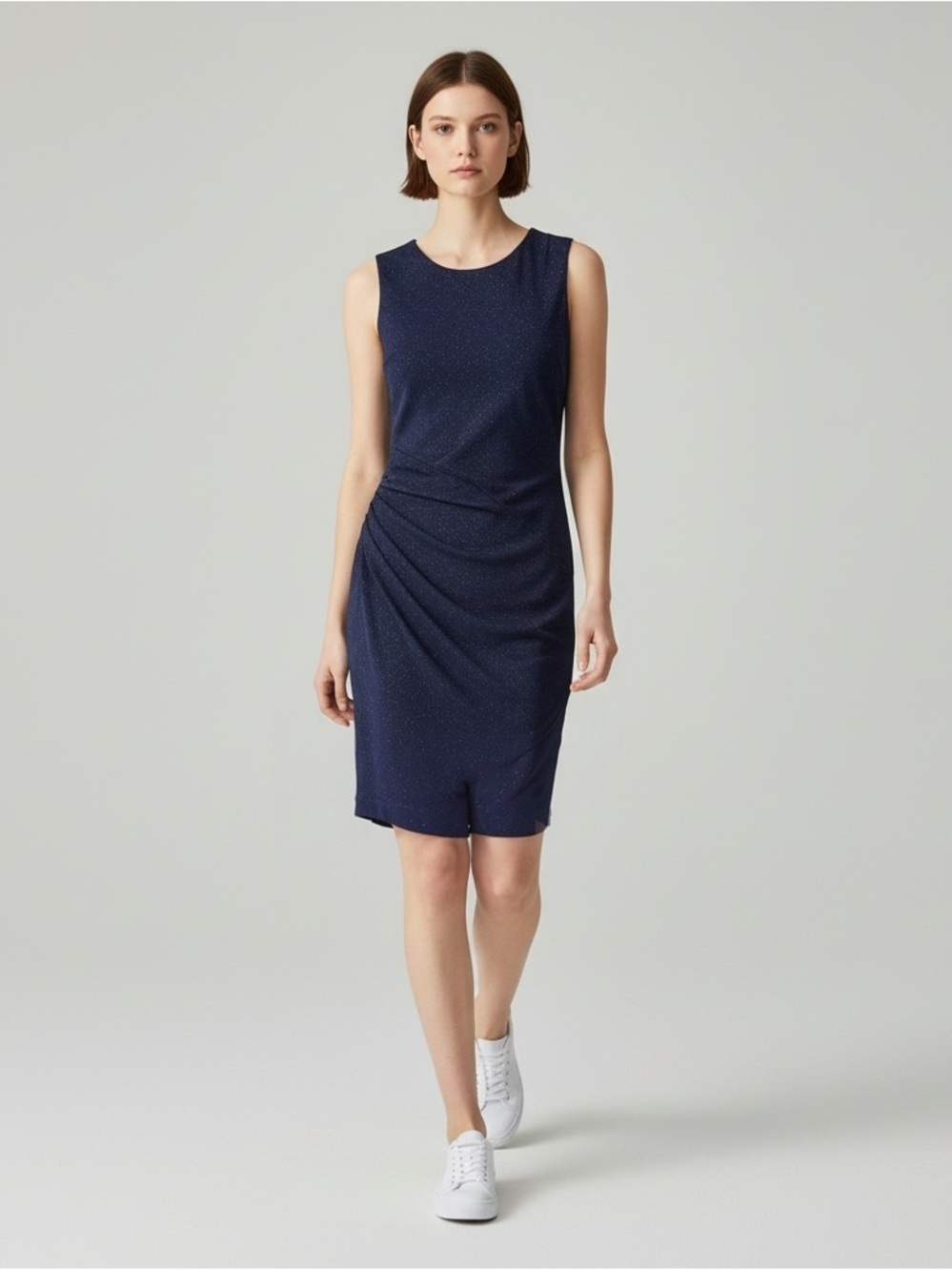 Tahari ASL Navy Glitter Sheath Midi Dress